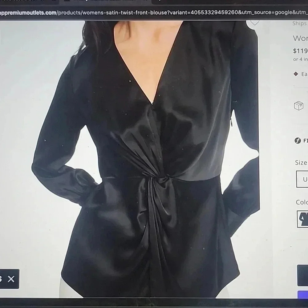 THEORY LONG SLEEVE TWIST BLOUSE SOFT SATIN SIZE 2